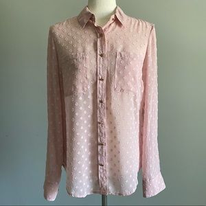 A NEW DAY - Sheer Pink Polka Dot Button Down - Size S